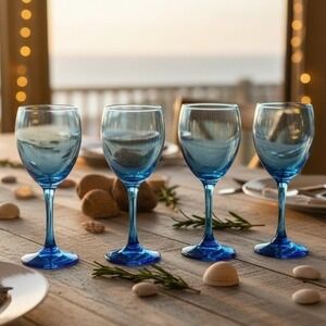 Cristar Cobalt Blue Wine Glasses, Set of 4, Vintage Copa Versalles Stemware